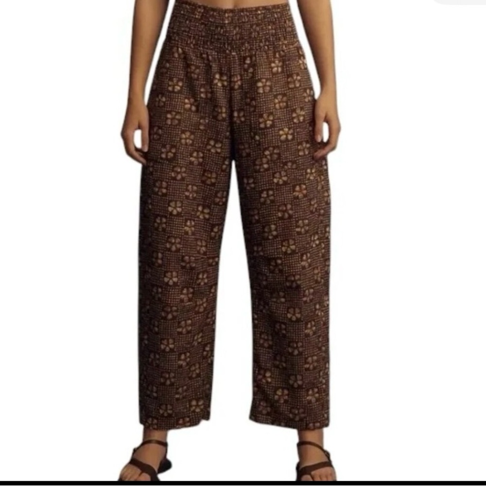 Anthropologie Pilcro Reese Smocked Pull-On Barrel Pants Linen Blend Size MP NWT